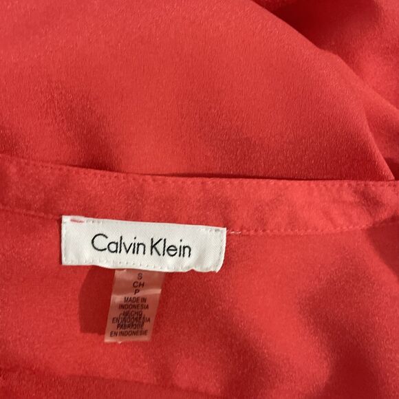 Calvin Klein Women’s Coral Long Sleeve Top Size S Roll Tab Sleeves Waist Blouse - Picture 9 of 13